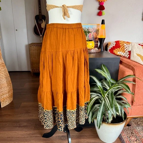 Boho Skirt/Dress with Leopard Print Hem - Picture 3 of 4